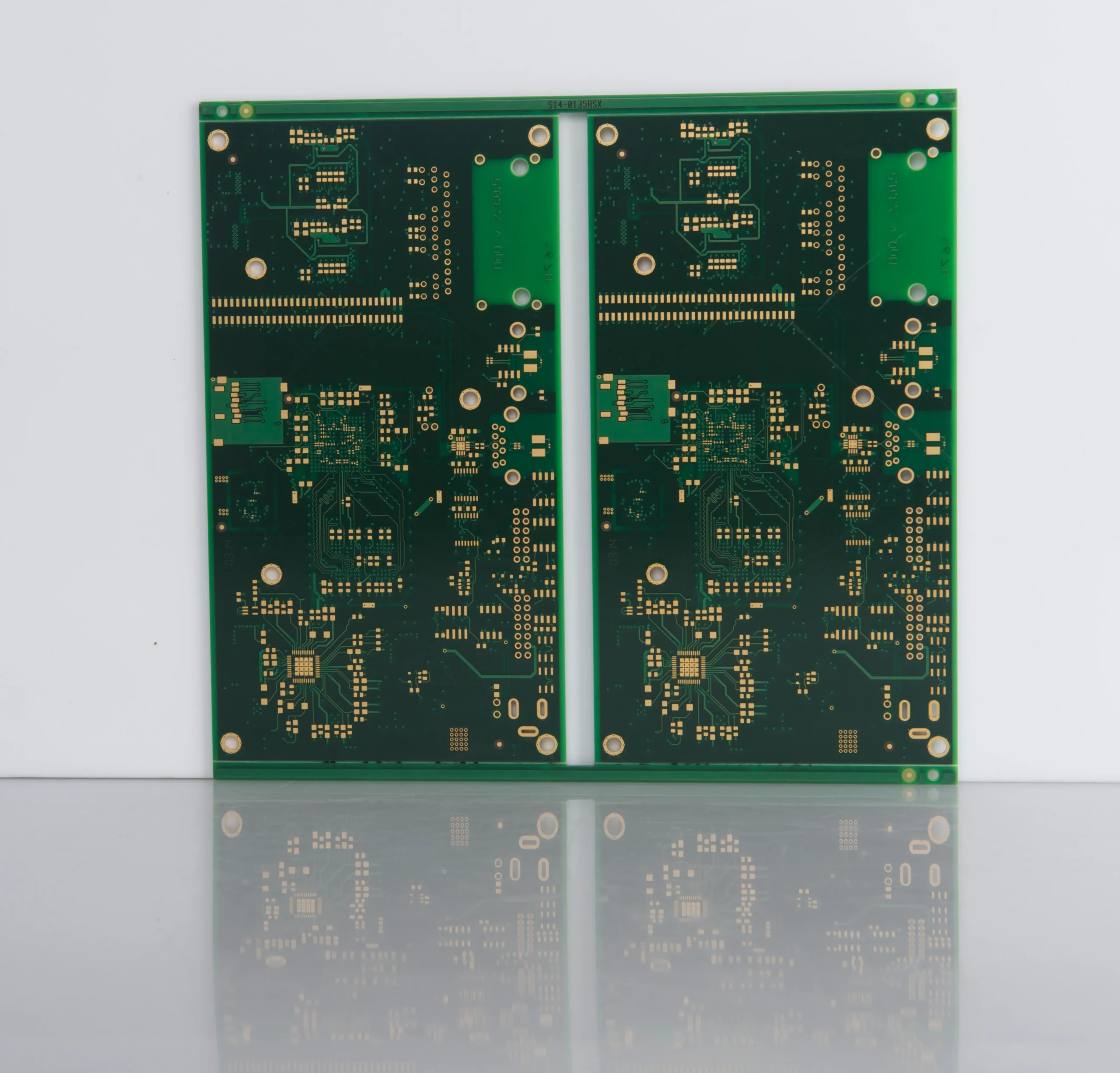 macro close up of 20 layer FR4 HDI PCB microvia and BGA pad area