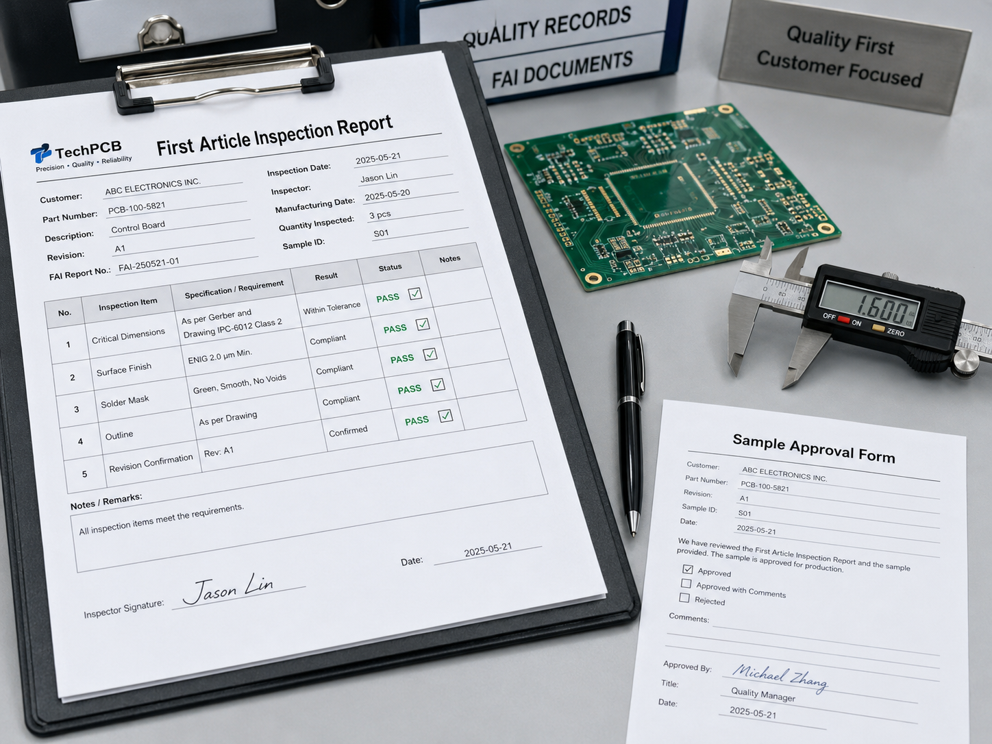 first article quality assurance report for PCB production review