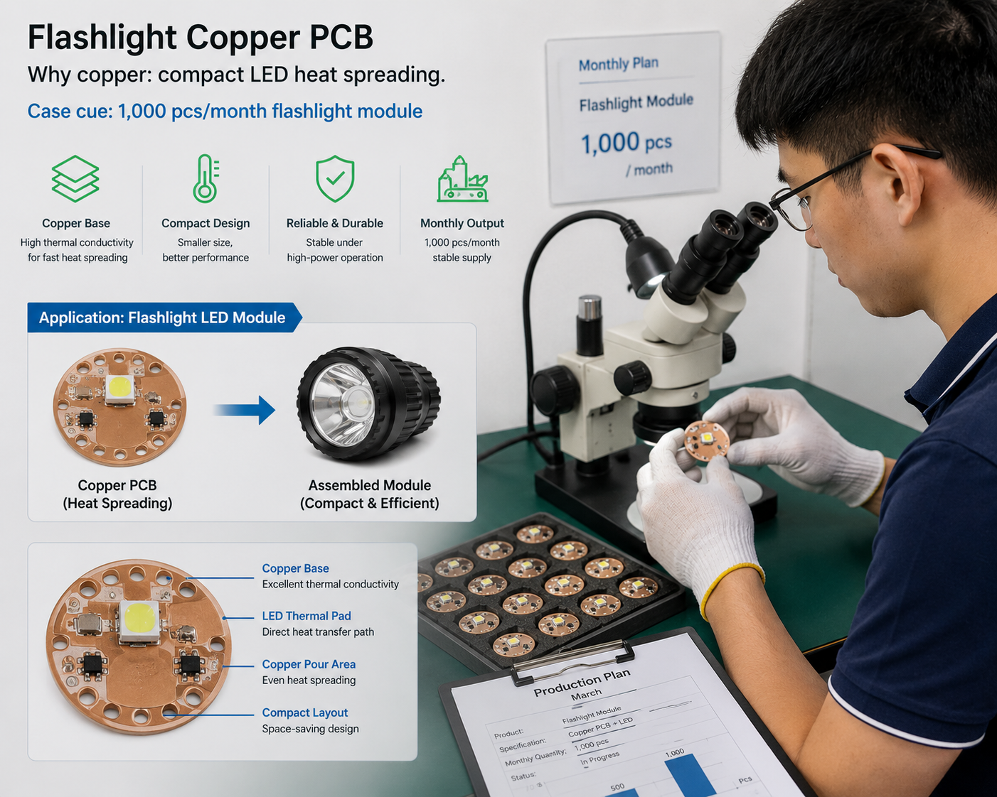 Copper substrate board for flashlight LED module