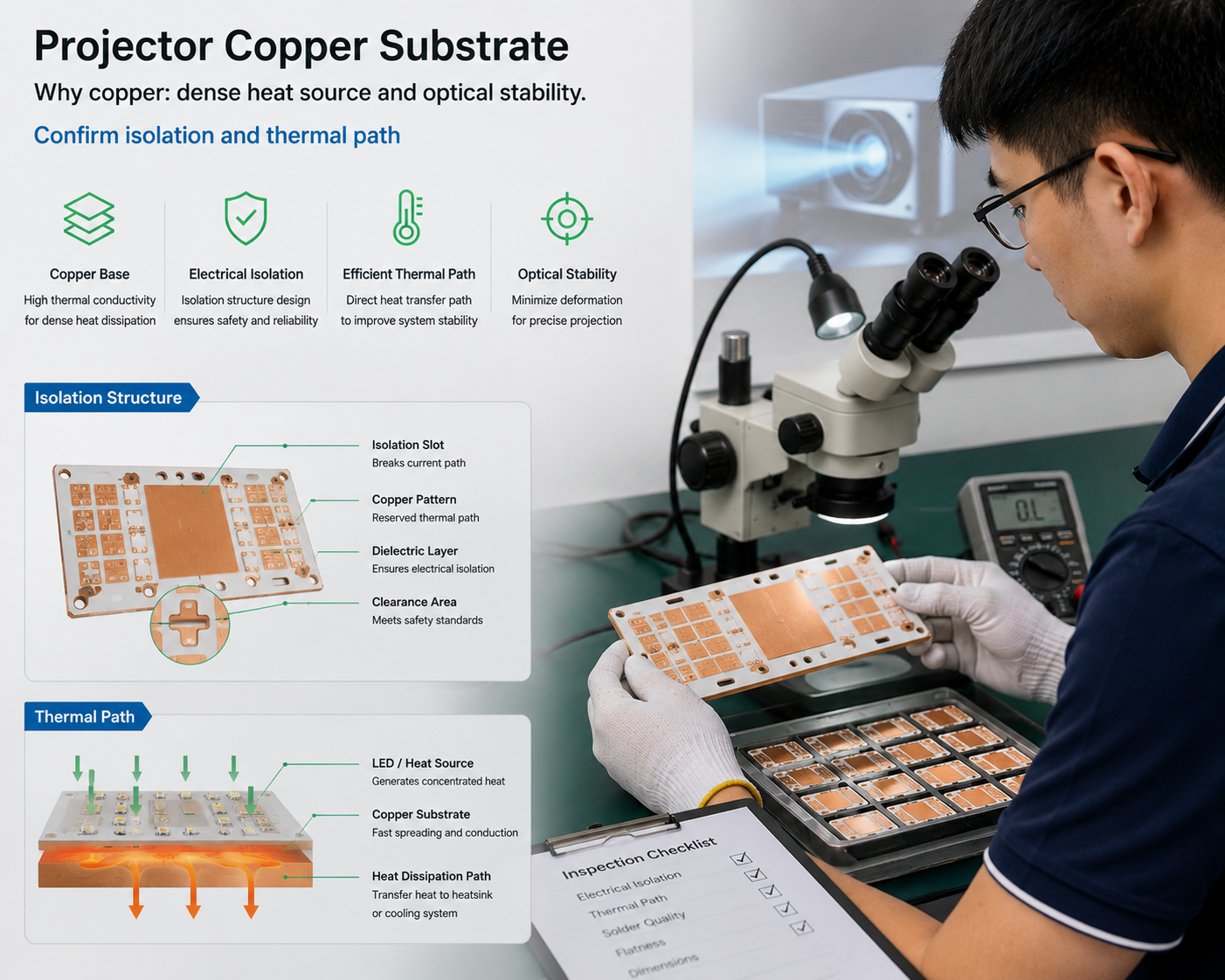 Copper substrate board for projector light engine