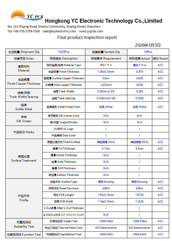 PCB electrical test report document